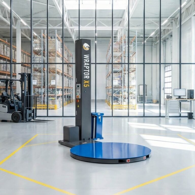 Wraptor X5 halfautomatische palletwikkelaar met draaiplateau Wraptor X5 halfautomatische palletwikkelaar beschikbaar voor verhuur.